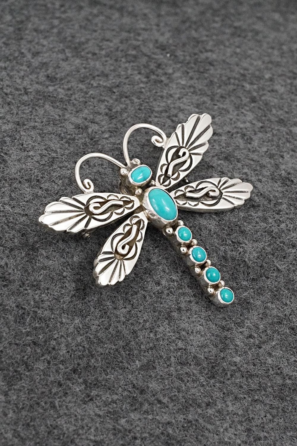 Turquoise & Sterling Silver Pendant/Pin - Lee Charlie