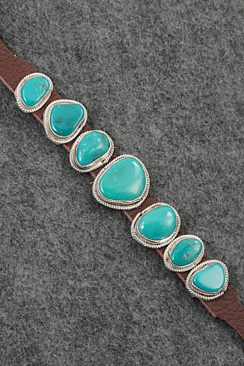 Turquoise, Sterling Silver & Leather Bracelet - Rosita Charlie