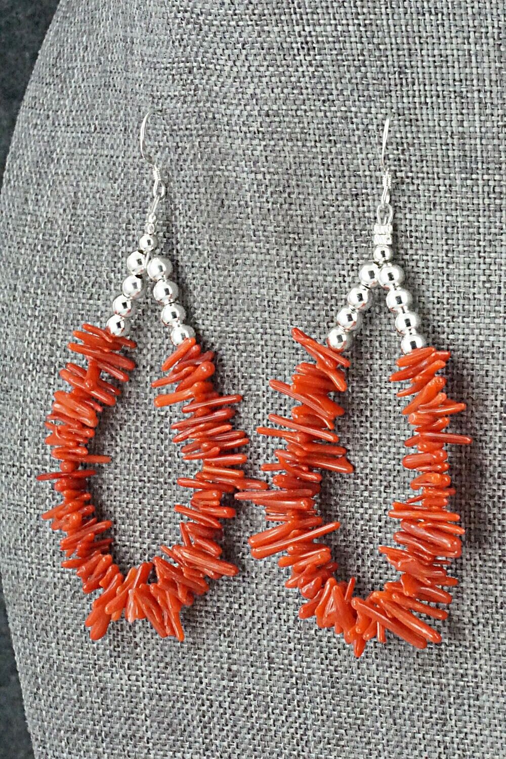 Coral & Sterling Silver Earrings - Doreen Jake