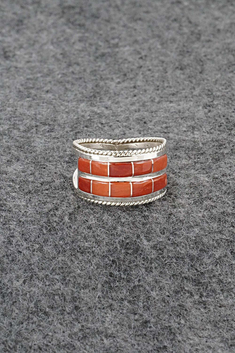 Coral and Sterling Silver Ring - Bruce Johnson - Size 9.5