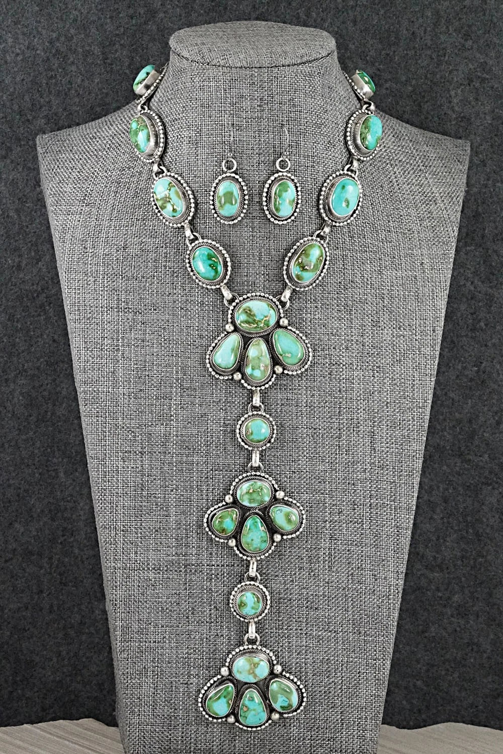 Turquoise & Sterling Silver Necklace and Earrings Set - Paul Livingston