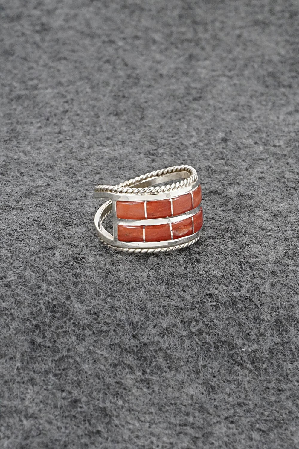 Coral and Sterling Silver Ring - Bruce Johnson - Size 6.75