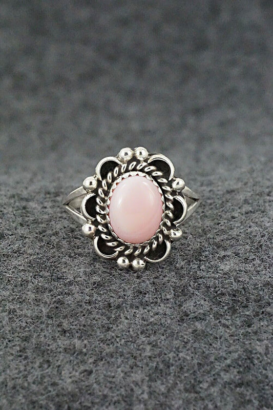Pink Conch Shell & Sterling Silver Ring - Freda Martinez - Size 8.75