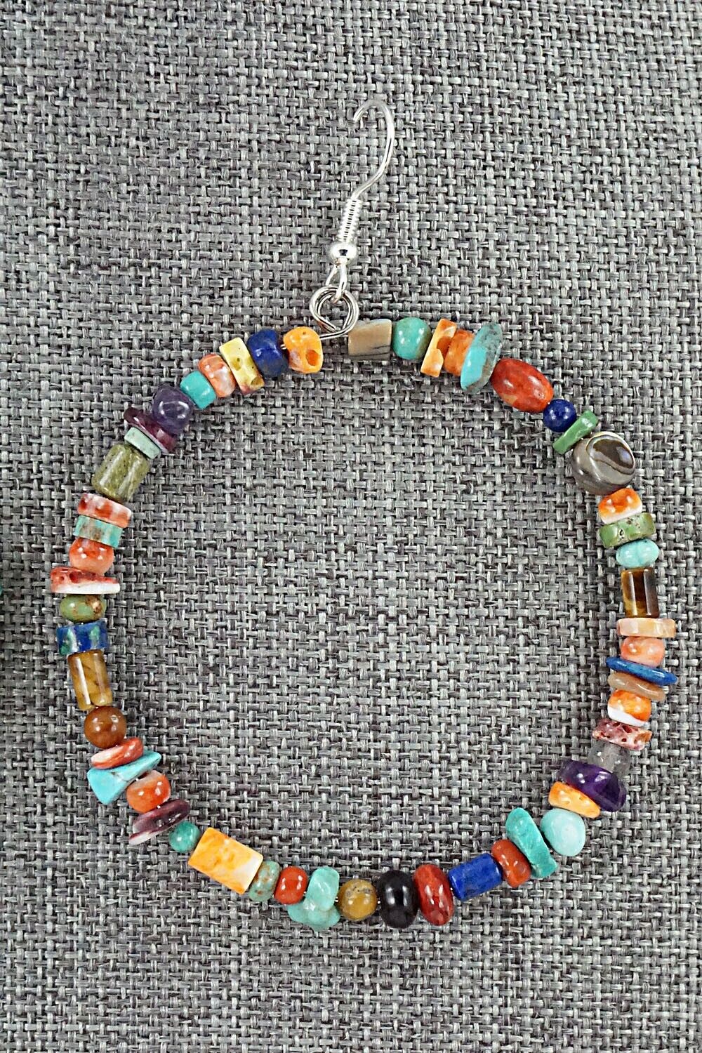 Multi Stone & Sterling Silver Hoop Earrings - Helen Tsosie