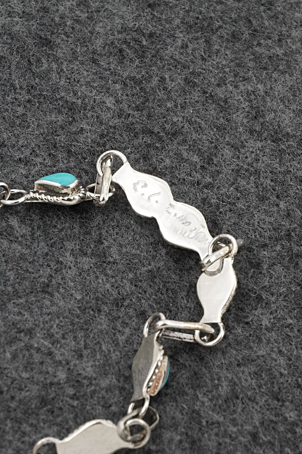 Turquoise & Sterling Silver Link Bracelet - Carol Lateyice