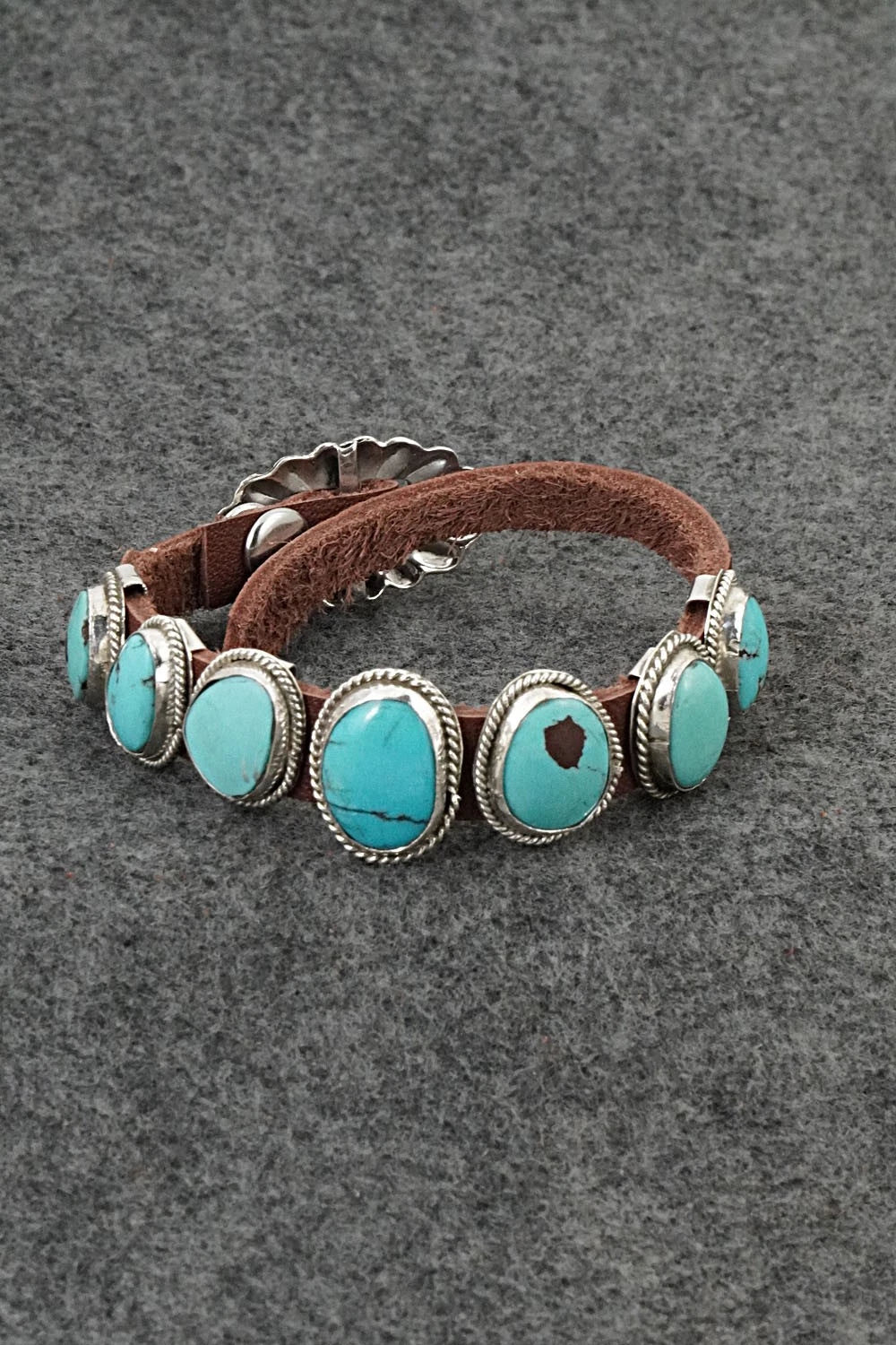 Turquoise, Sterling Silver & Leather Bracelet - Rosita Charlie