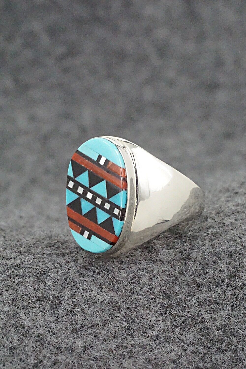 Multi Stone & Sterling Silver Ring - Herbert Kallestewa - Size 8.75