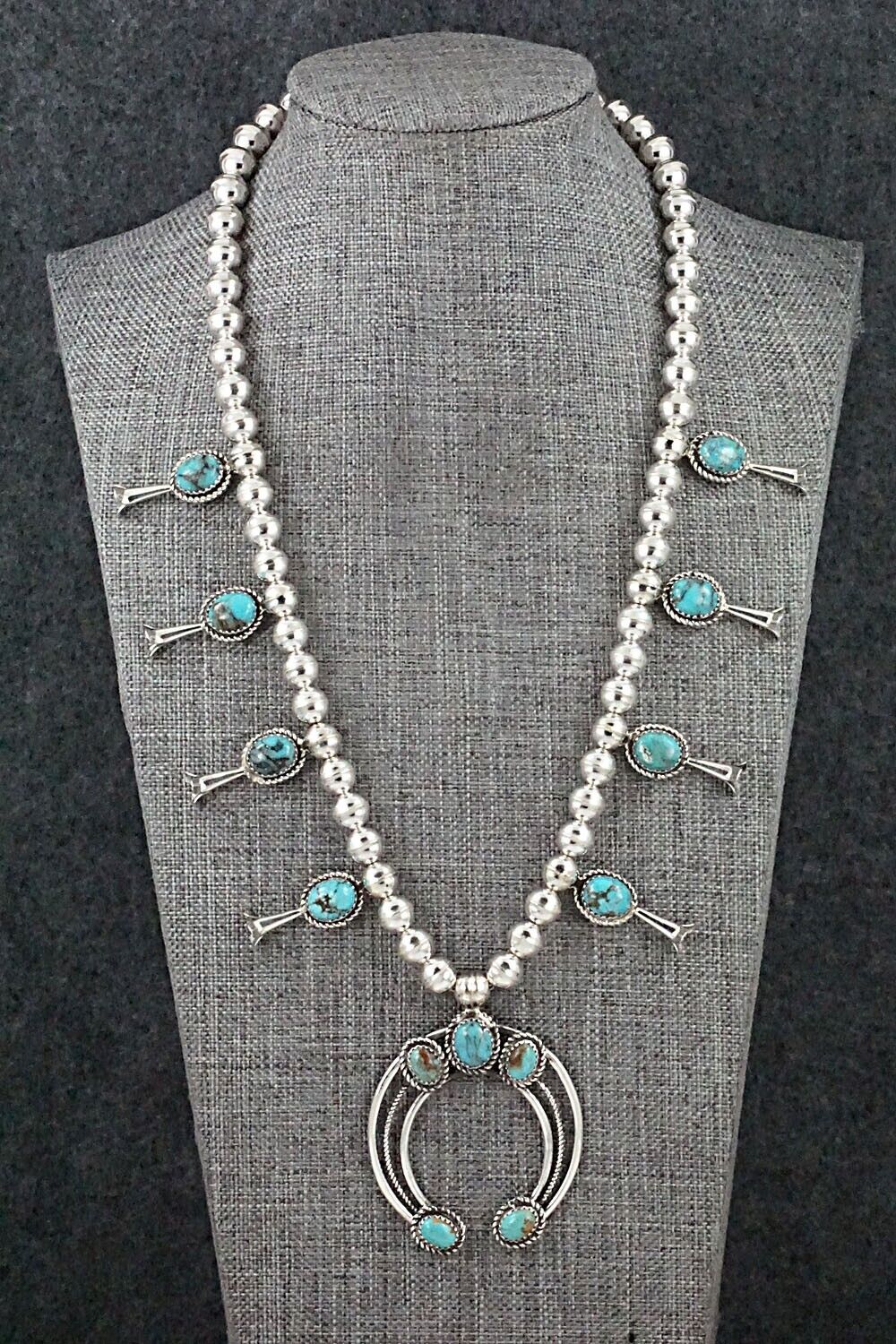 Turquoise & Sterling Silver Squash Blossom Necklace - Phil Garcia