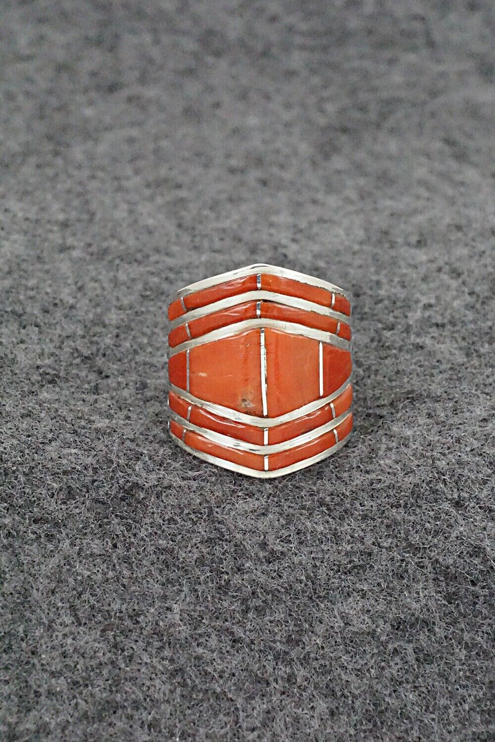 Coral & Sterling Silver Ring - Andrew Enrico - Size 7