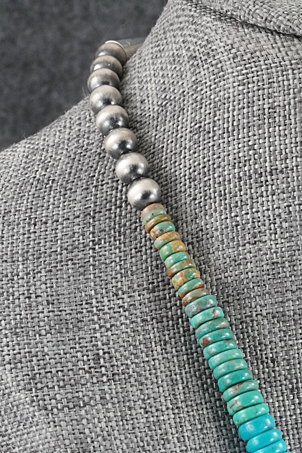 Turquoise & Sterling Silver Necklace 22" - Doreen Jake