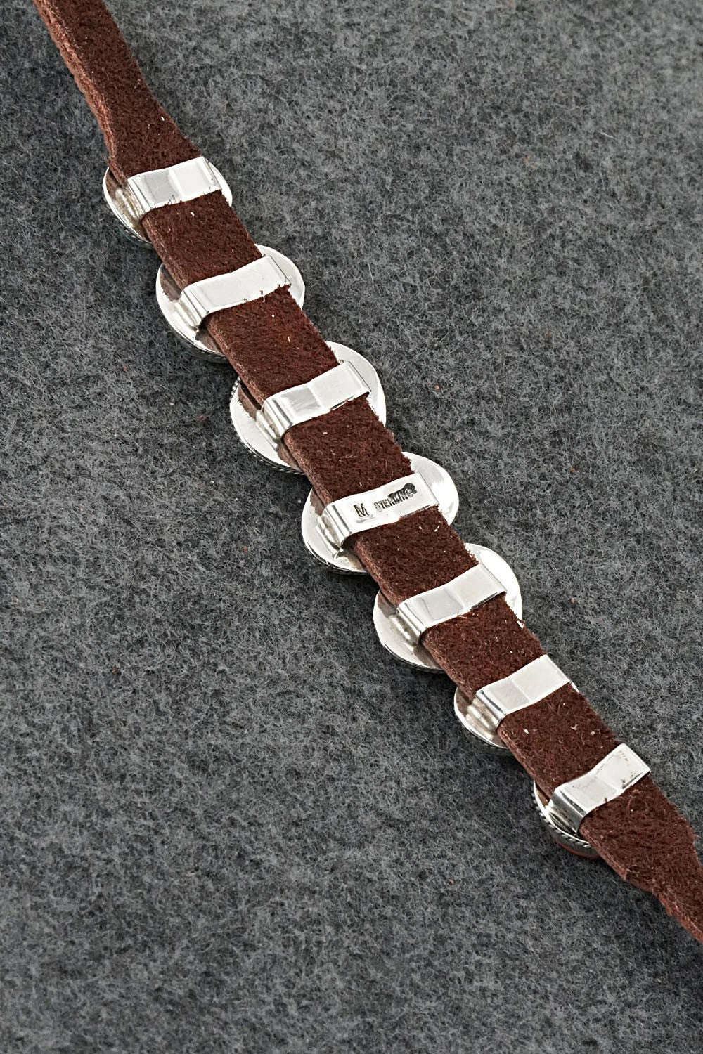 Turquoise, Spiny Oyster, Sterling Silver & Leather Bracelet - Marlene Ramone