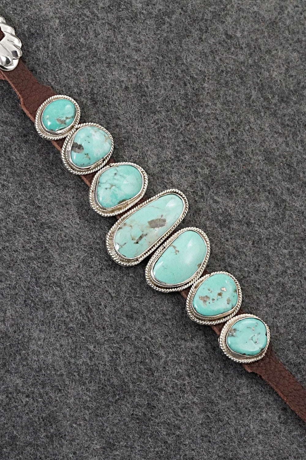 Turquoise, Sterling Silver & Leather Bracelet - Rosita Charlie