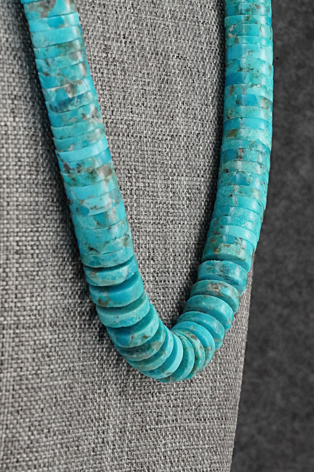 Turquoise & Sterling Silver Necklace 28" - Lupe Lovato