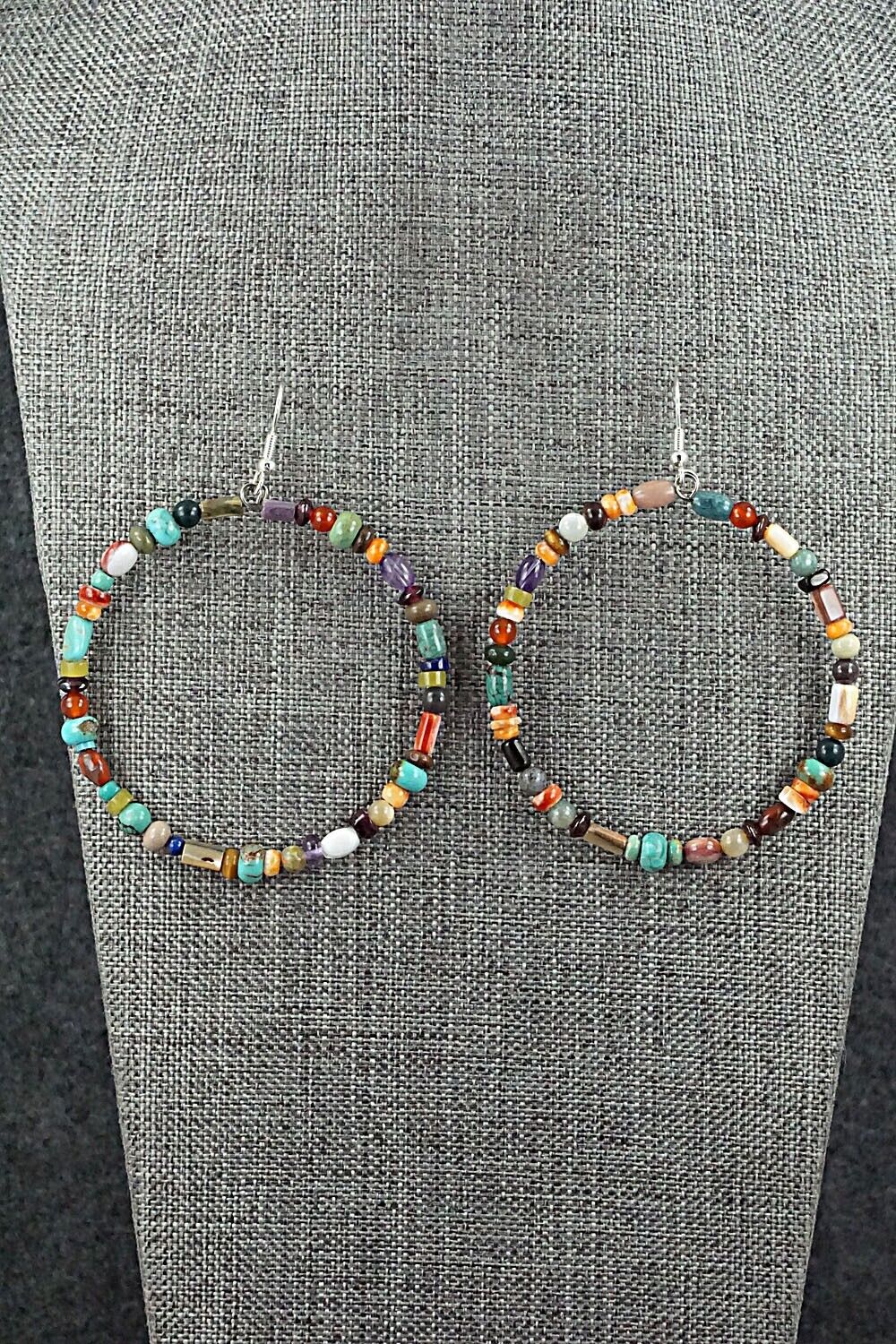 Multi Stone & Sterling Silver Hoop Earrings - Helen Tsosie