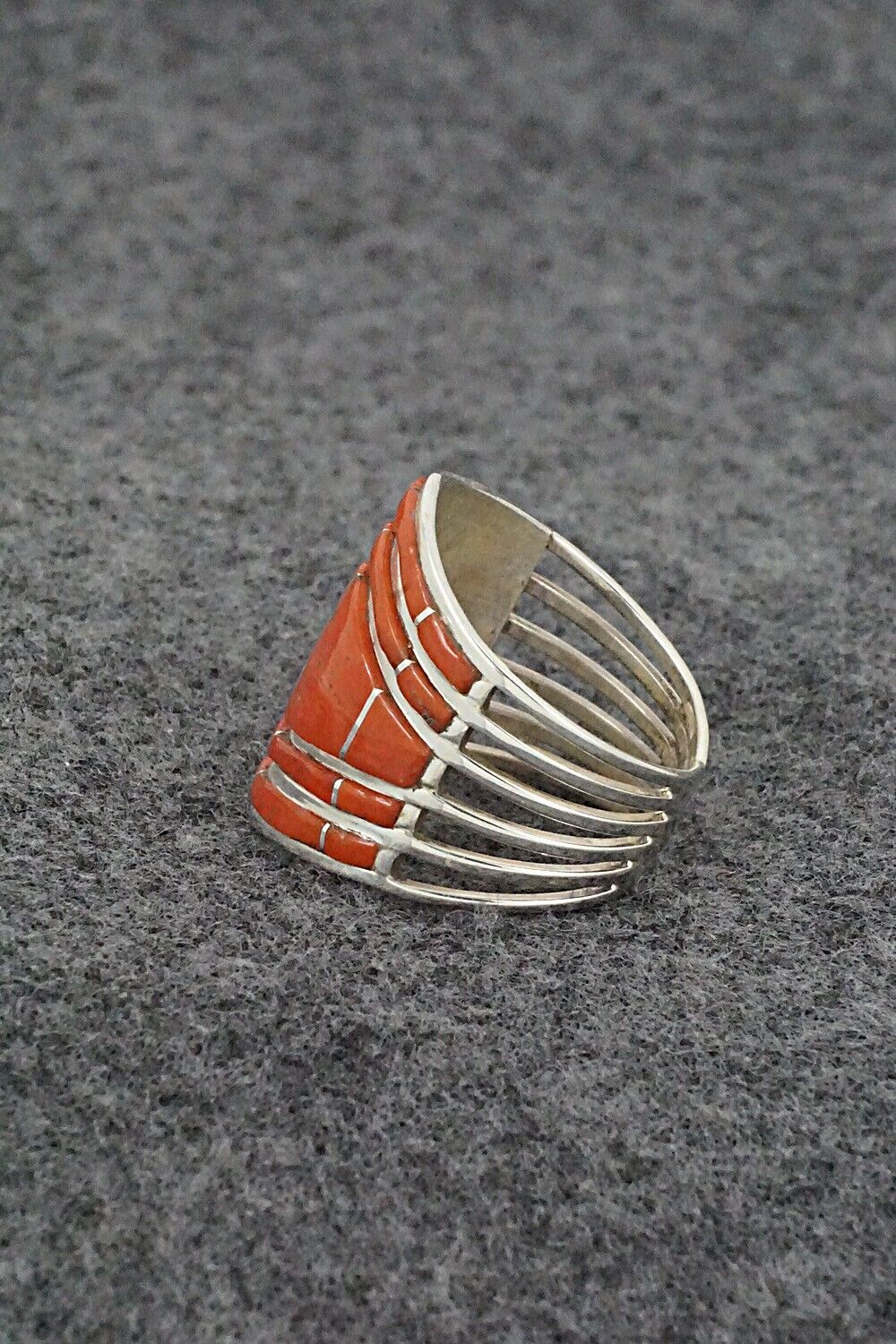 Coral & Sterling Silver Ring - Andrew Enrico - Size 8.5