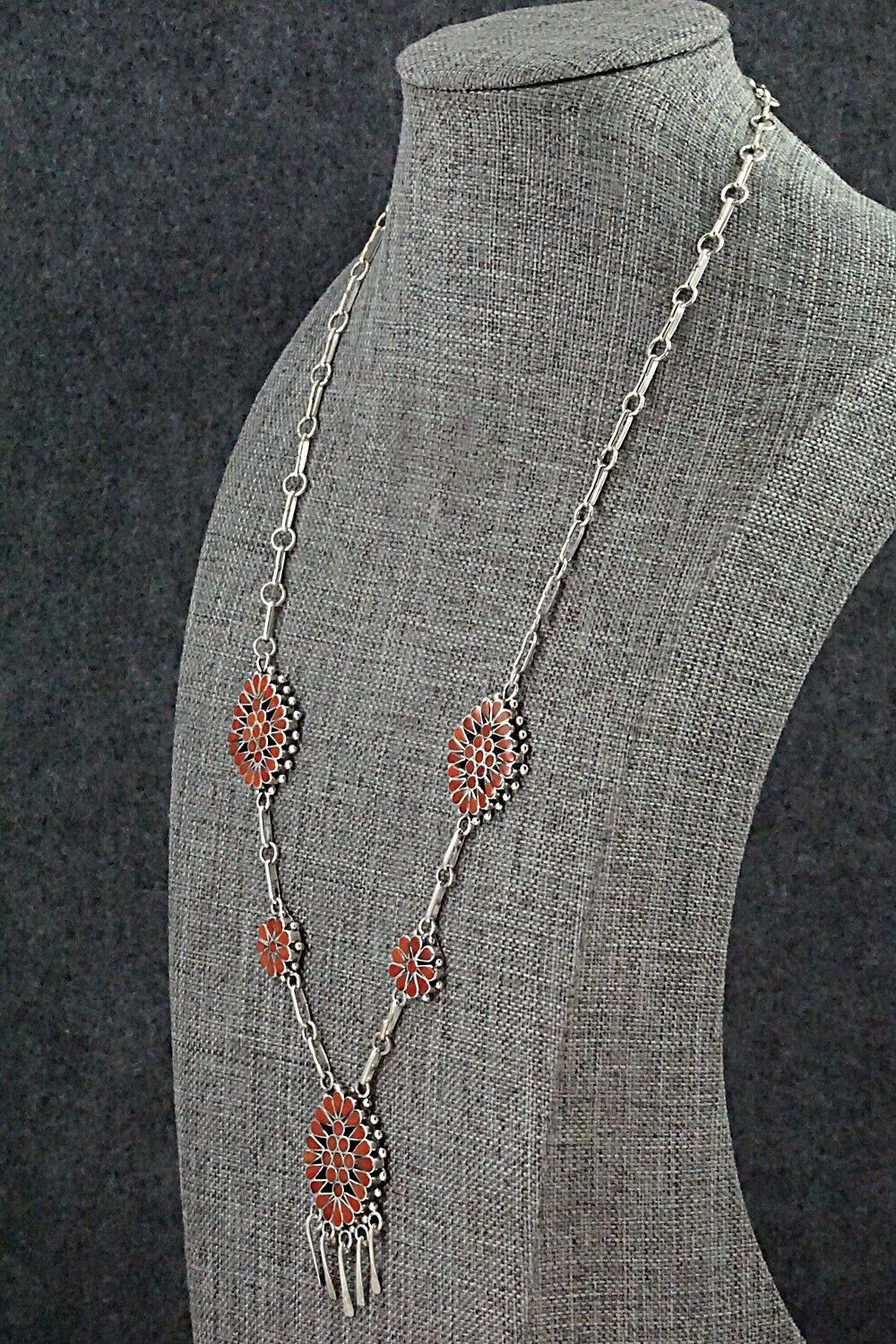 Coral & Sterling Silver Inlay Necklace - Michelle Peina