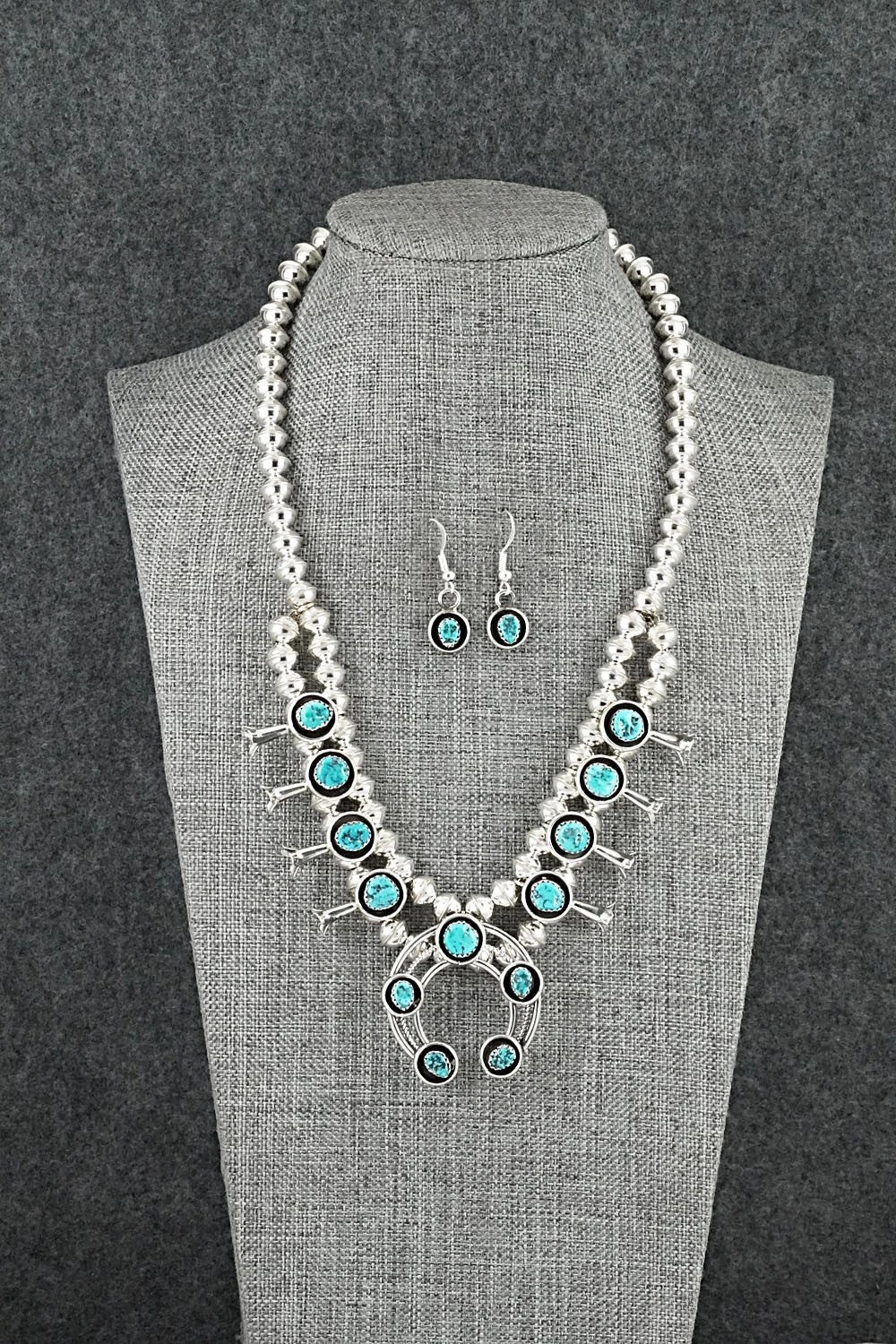 Turquoise & Sterling Silver Squash Blossom Set - Phil Garcia
