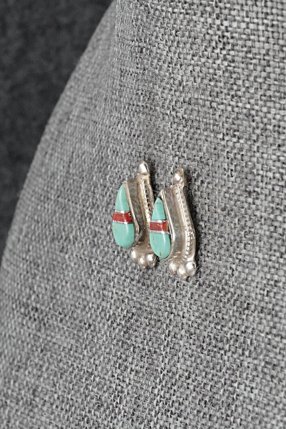 Turquoise, Coral & Sterling Silver Earrings - Terrance Panteah