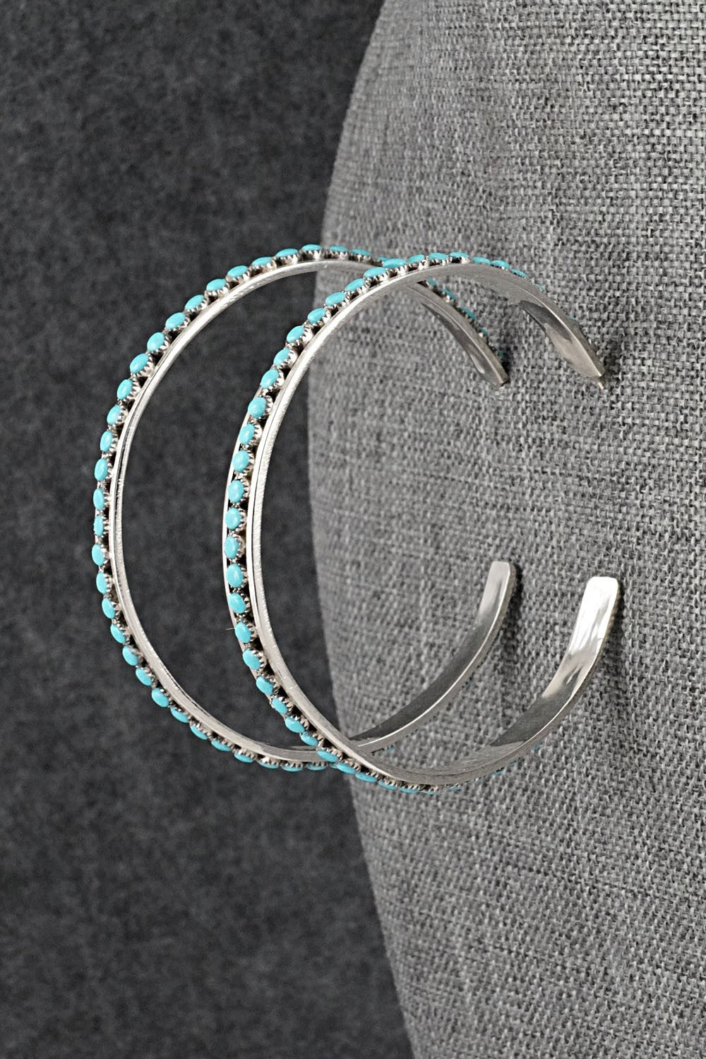 Turquoise & Sterling Silver Hoop Earrings - Lois Tzuni