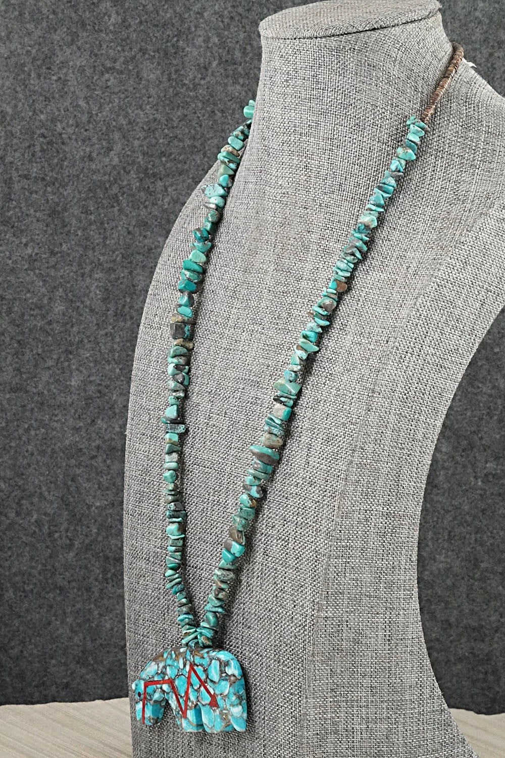 Turquoise Zuni Fetish Carving & Sterling Silver Necklace - Bernard Laiwakete