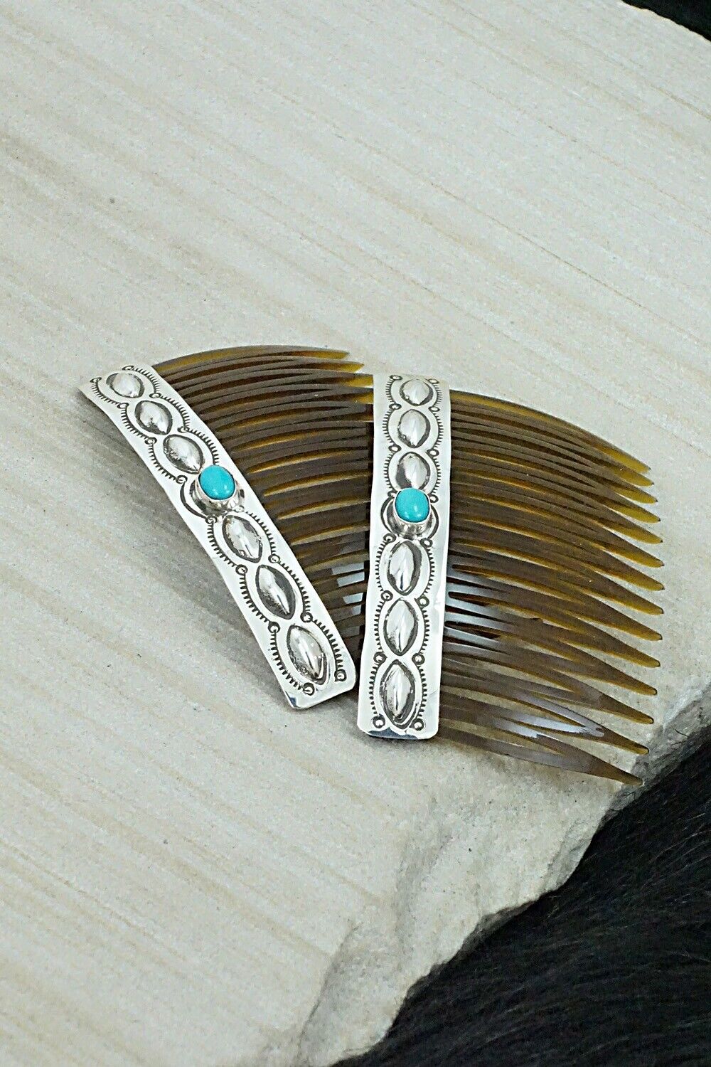 Turquoise & Sterling Silver Hair Combs - Jennie Blackgoat