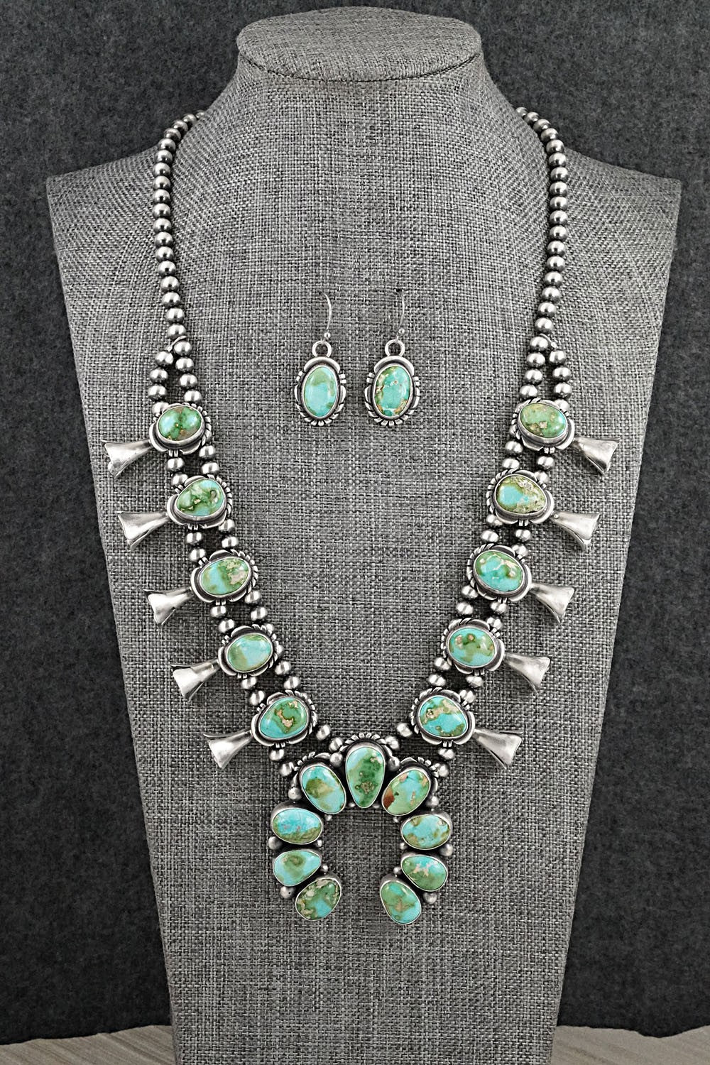 Turquoise & Sterling Silver Squash Blossom Set - Mark Yazzie
