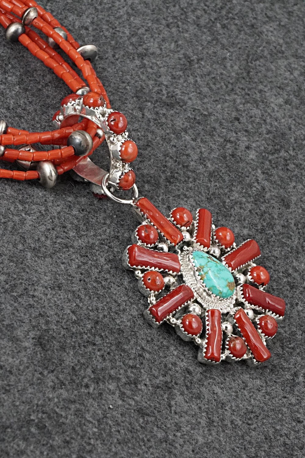 Coral, Turquoise & Sterling Silver Necklace