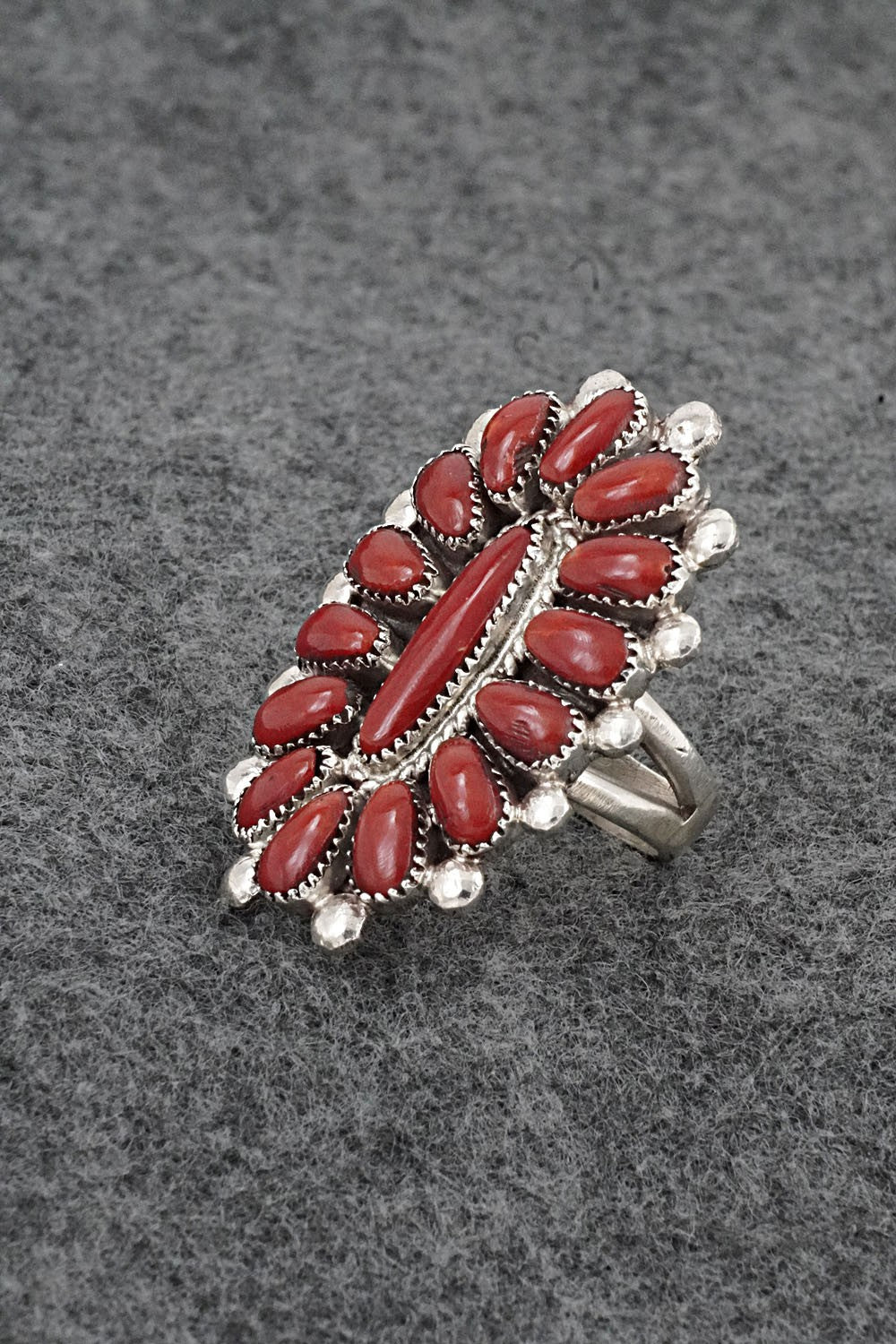 Coral & Sterling Silver Ring - Lorraine Waatsa - Size 8