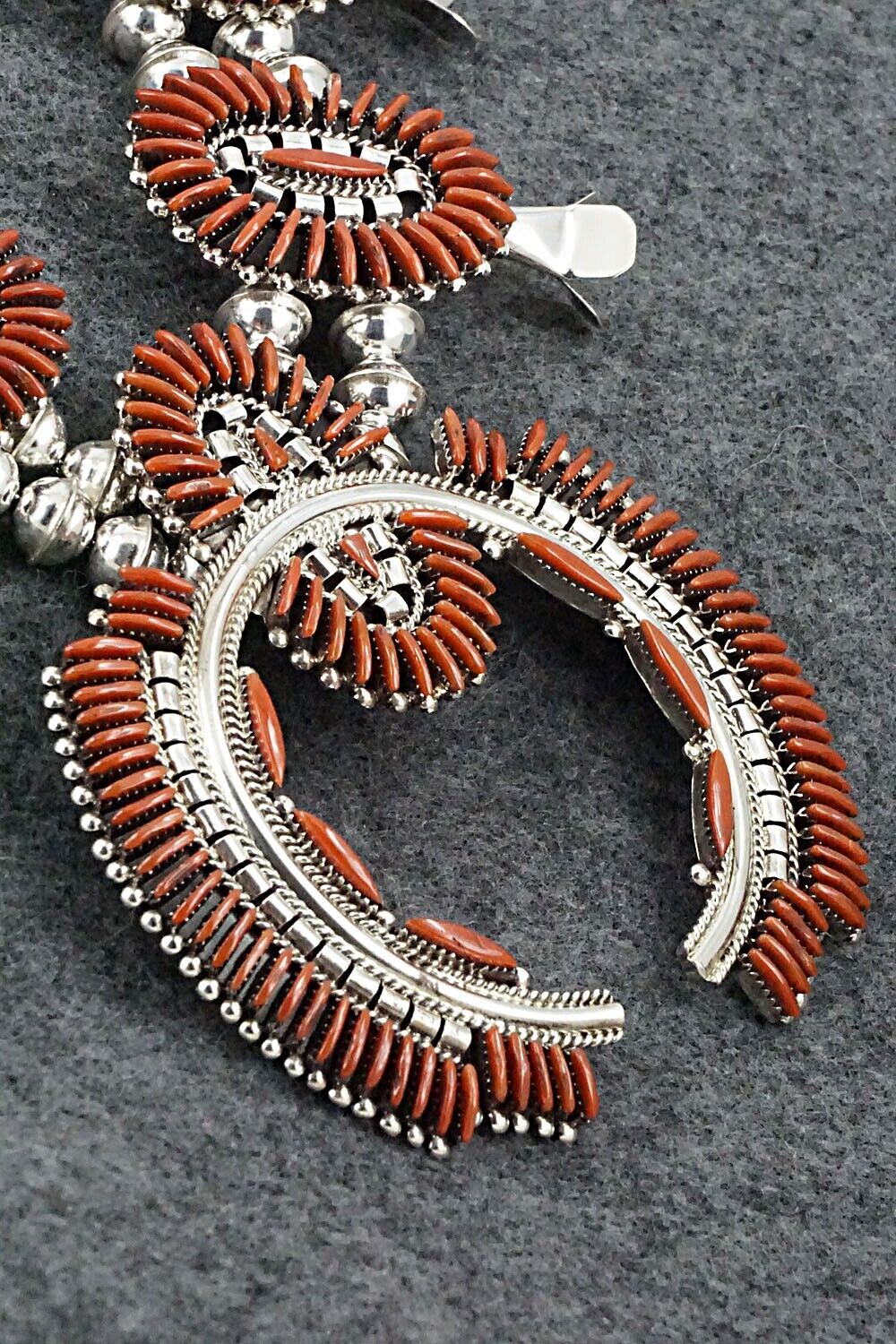 Coral & Sterling Silver Squash Blossom Set - Edmund Cooeyate