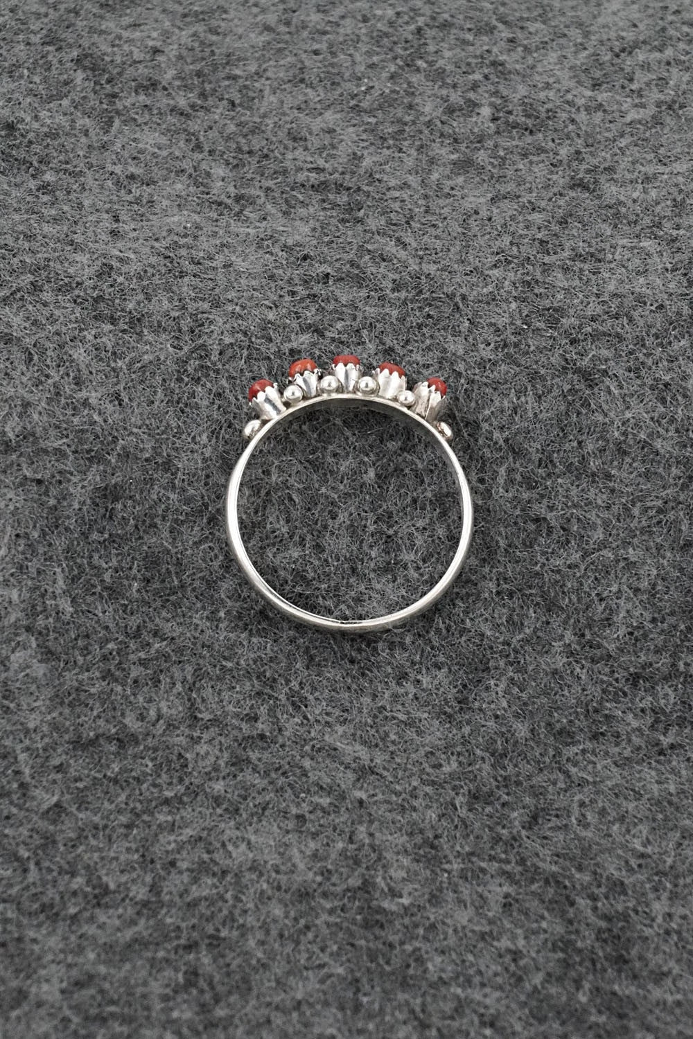 Coral & Sterling Silver Ring - April Haloo - Size 8