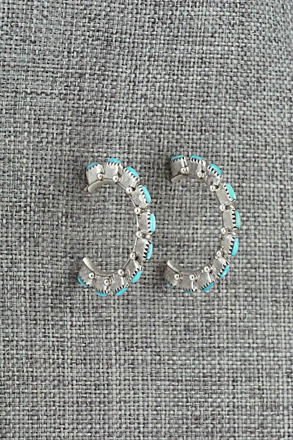 Turquoise & Sterling Silver Hoop Earrings - Leland Tucson