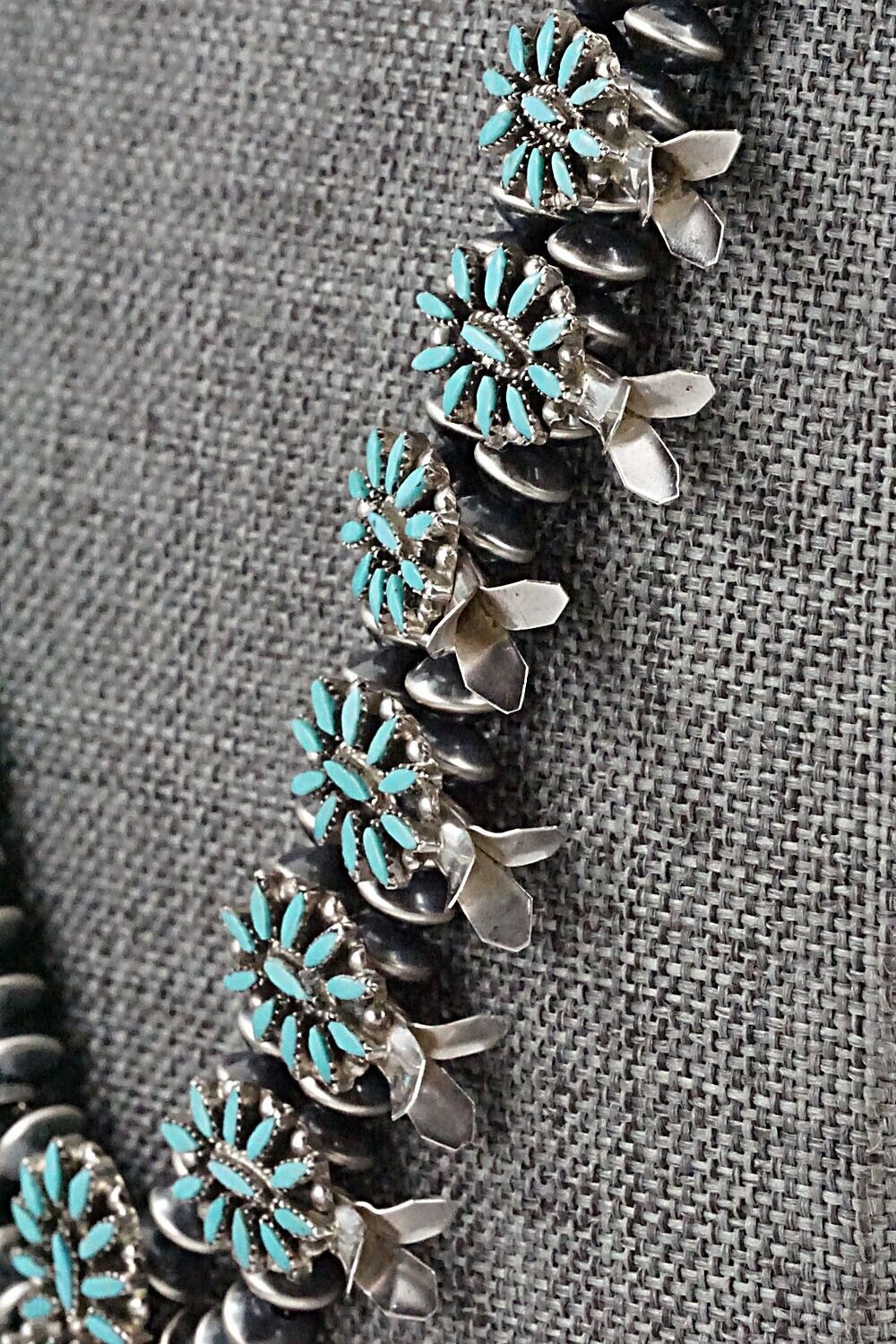 Turquoise & Sterling Silver Mini Squash Blossom Set - Lorena Peina