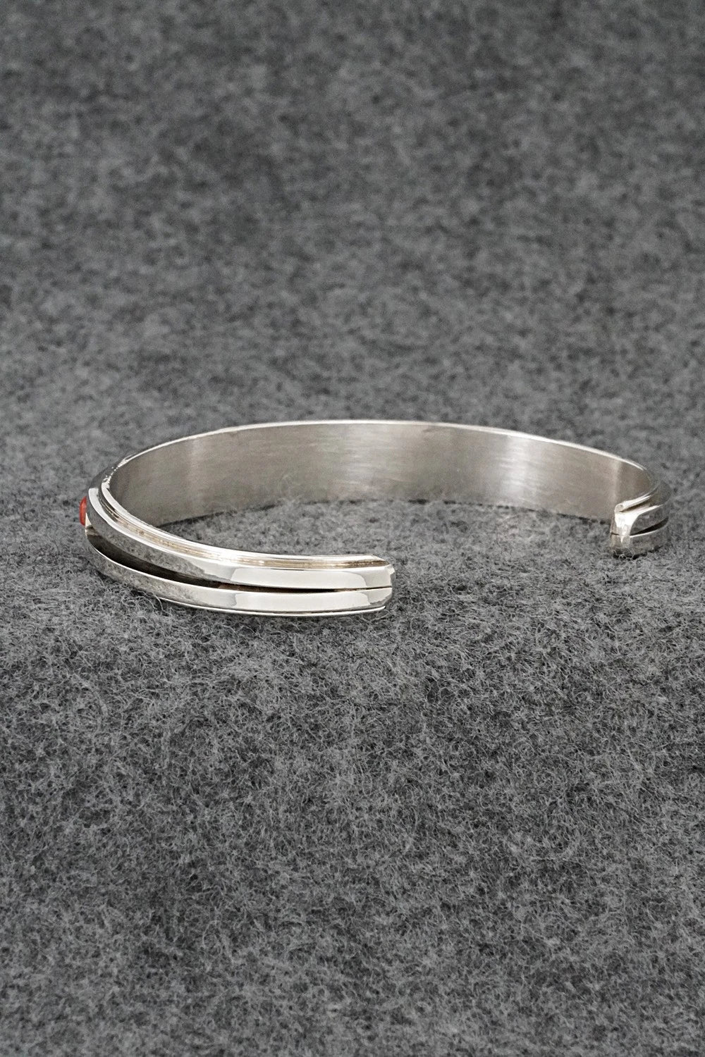 Turquoise, Coral Inlay & Sterling Silver Bracelet - Wilbert Muskett