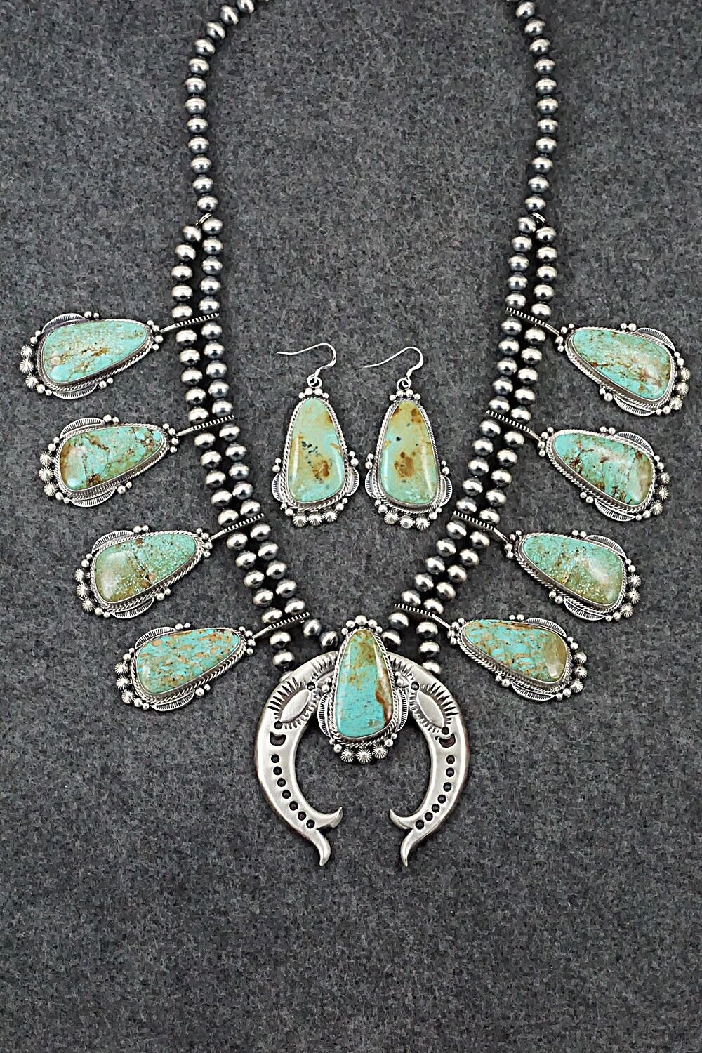 Turquoise & Sterling Silver Squash Blossom Set - Tom Lewis