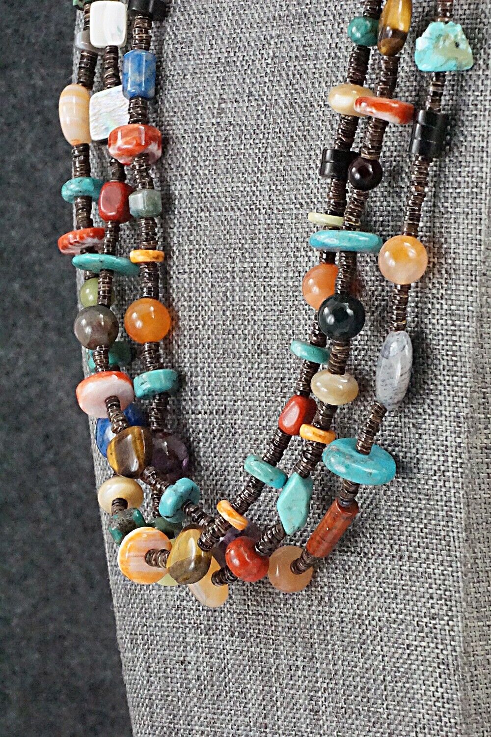 Multi-Stone & Sterling Silver Necklace 29" - Helen Tsosie