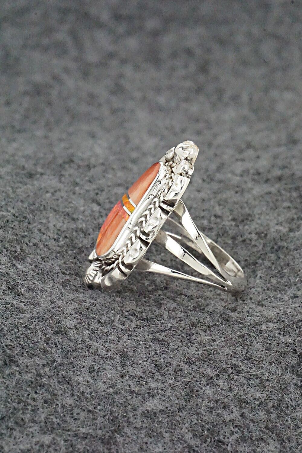 Spiny Oyster, Opalite & Sterling Silver Ring - James Manygoats - Size 6.25