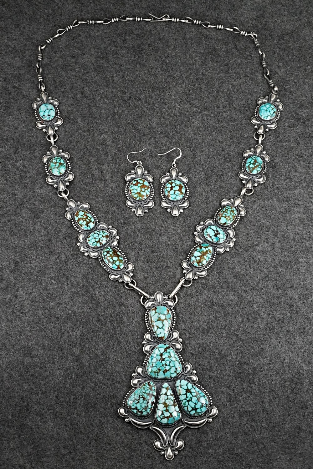 Turquoise & Sterling Silver Necklace and Earrings Set - Derrick Gordon