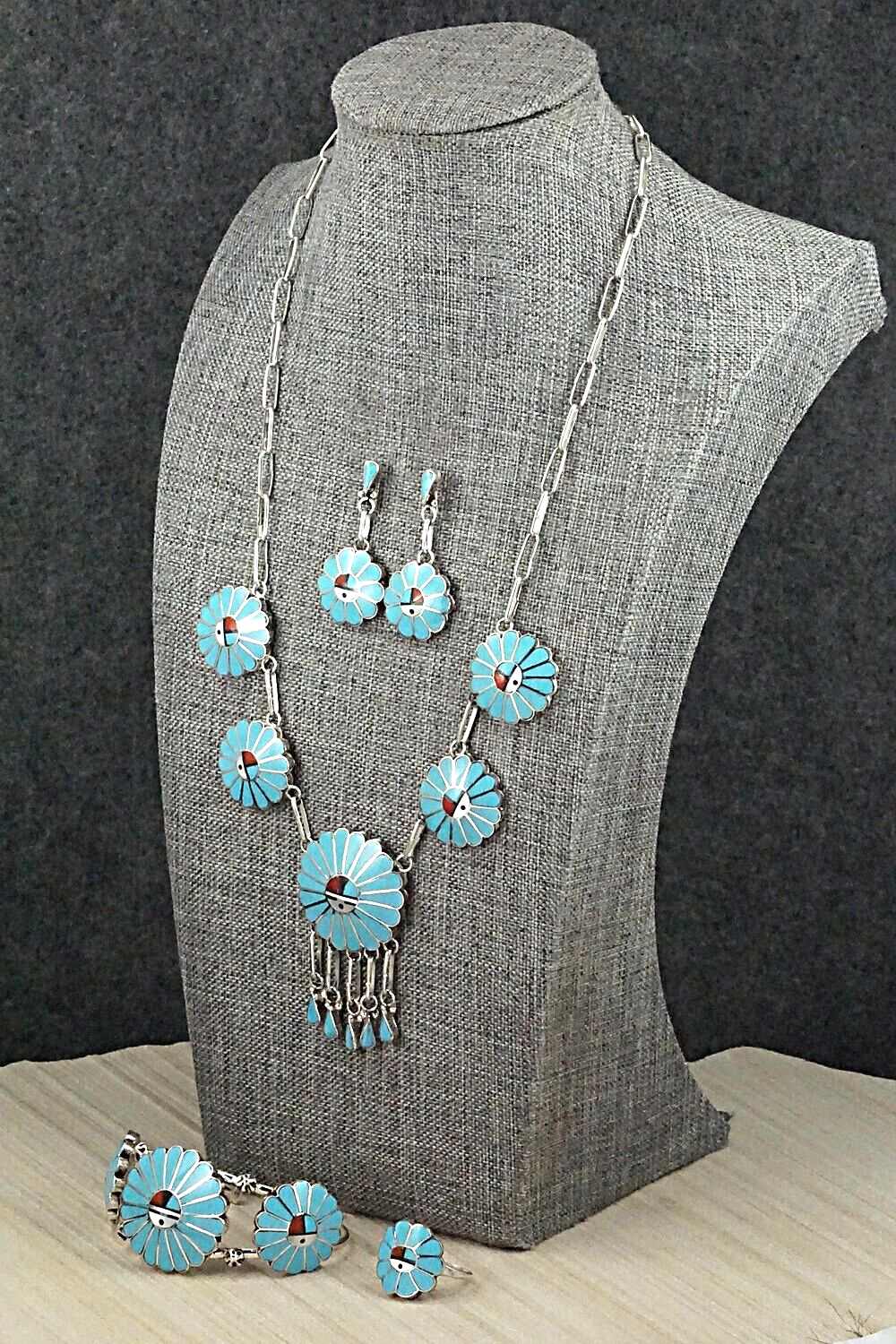 Multi-Stone & Sterling Silver Inlay Necklace Set - Burdain Soseeah