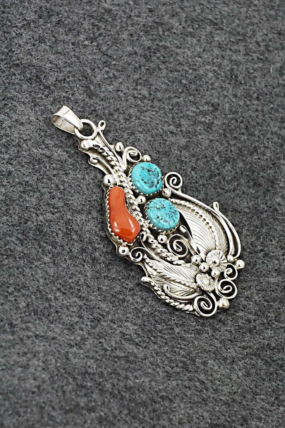 Turquoise, Coral & Sterling Silver Pendant - Martin Muskett