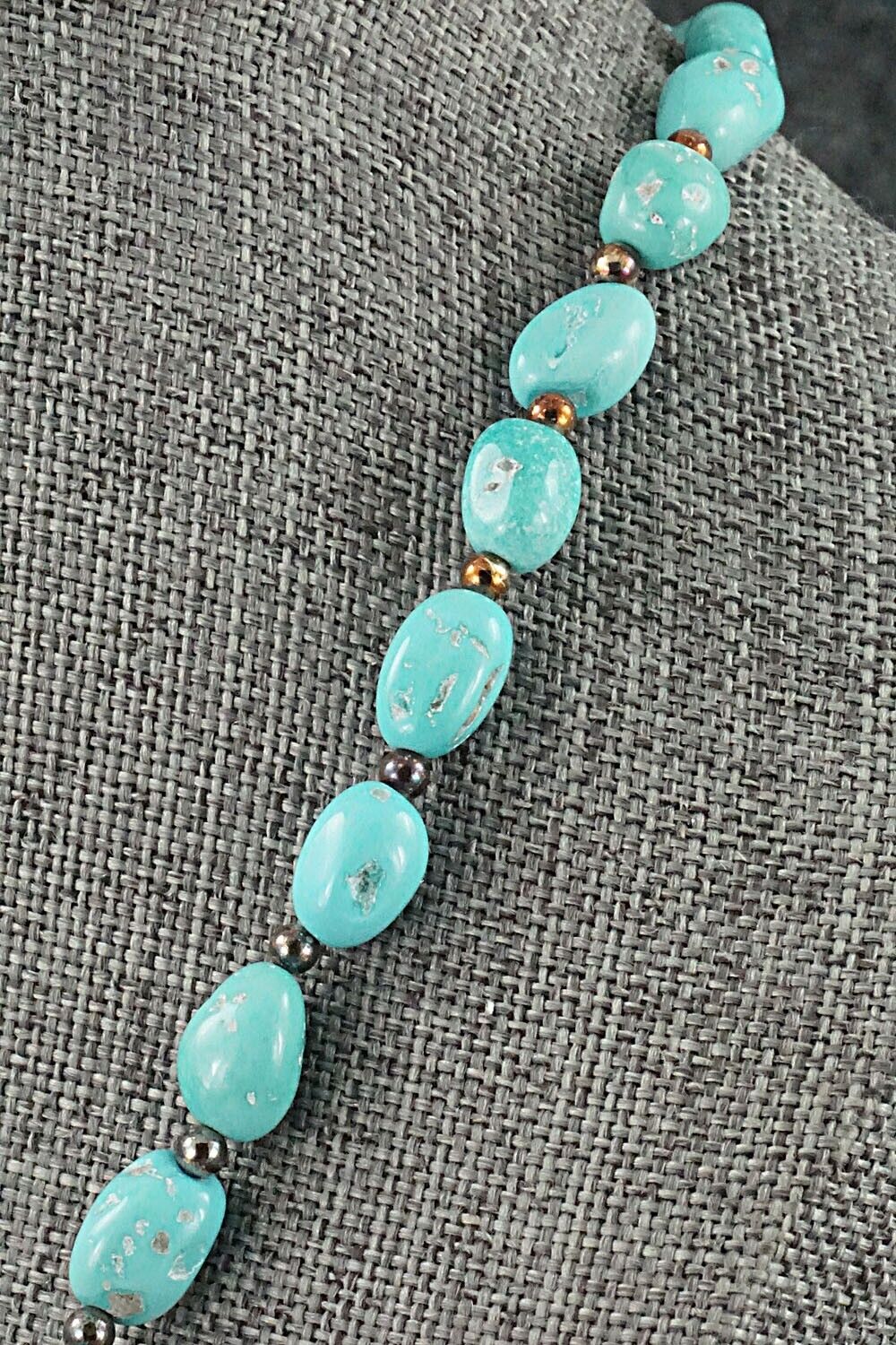 Turquoise & Sterling Silver Necklace 28" - Doreen Jake