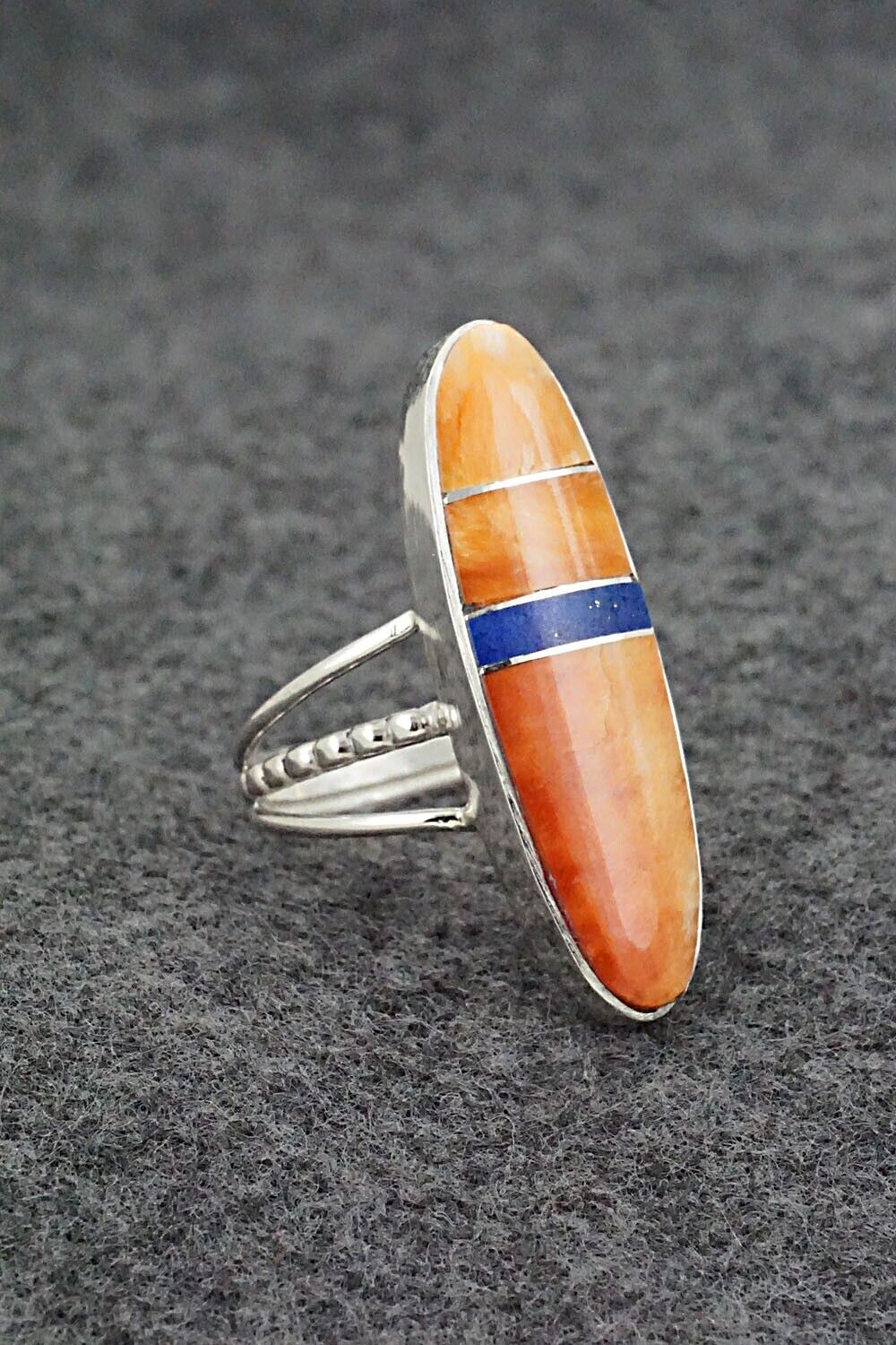 Spiny Oyster, Lapis & Sterling Silver Ring - Harold Smith - Size 8.5
