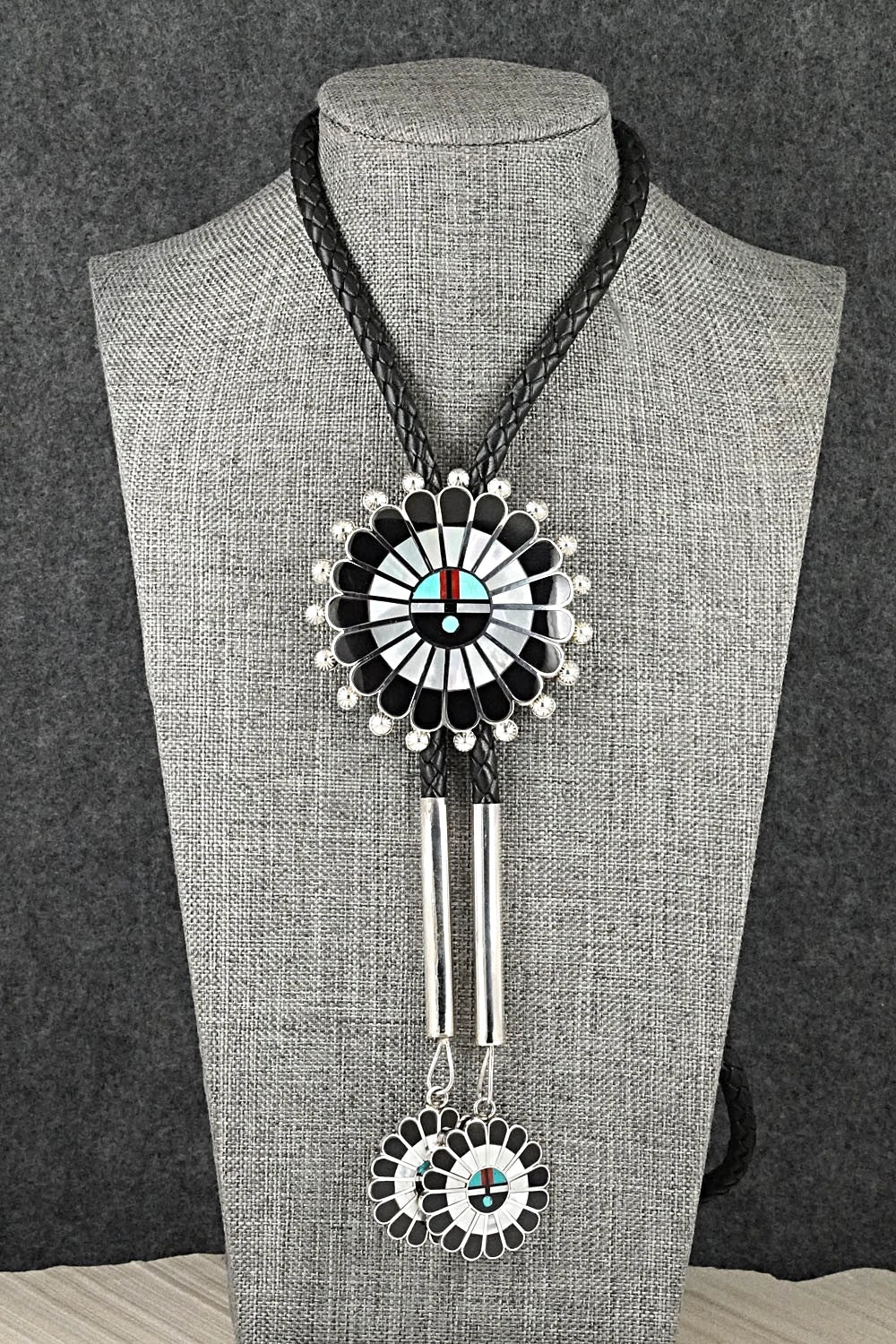 Multi-Stone & Sterling Silver Inlay Bolo Tie - April Unkestine