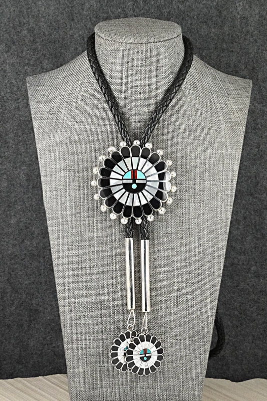 Multi-Stone & Sterling Silver Inlay Bolo Tie - April Unkestine
