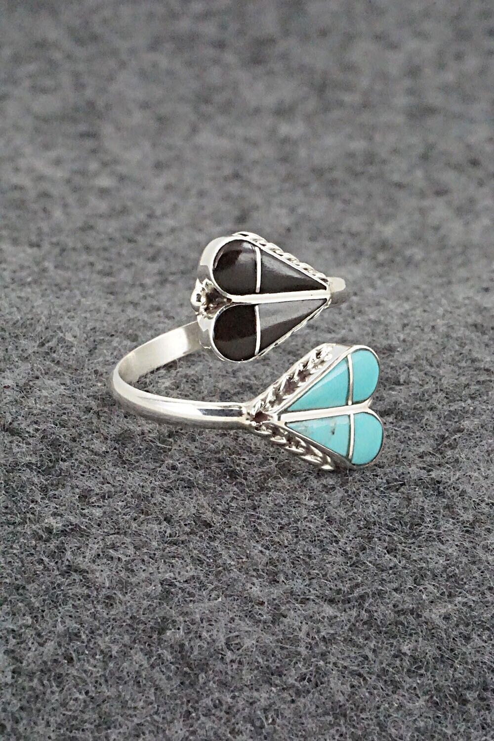 Turquoise, Onyx & Sterling Silver Ring - Velda Nastacio - Size 7.5 Adj.