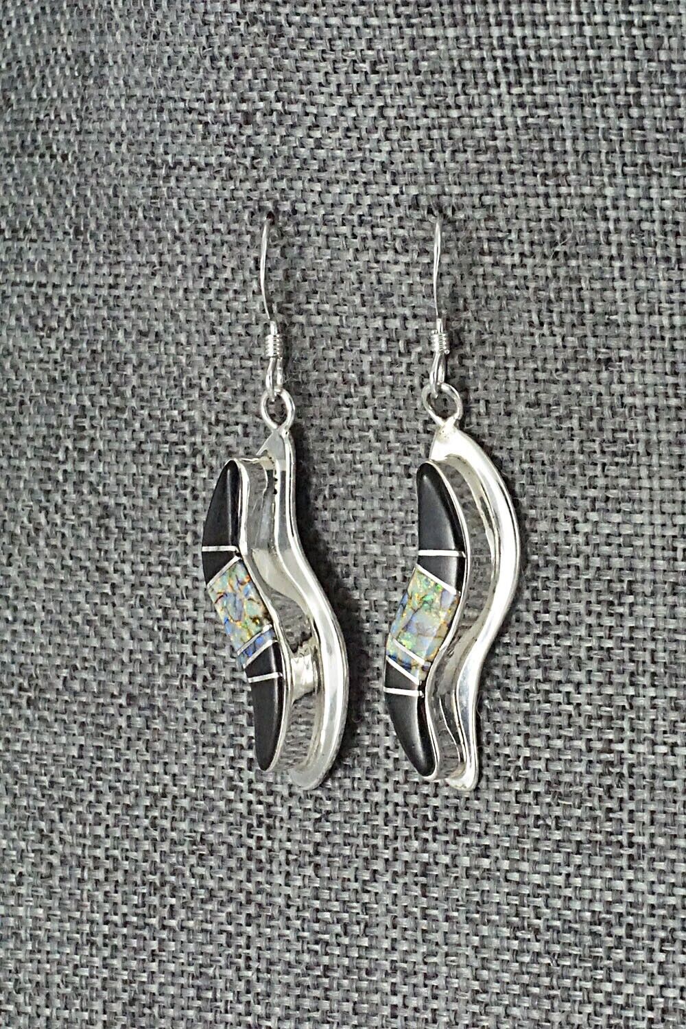 Onyx, Opalite & Sterling Silver Inlay Earrings - James Manygoats