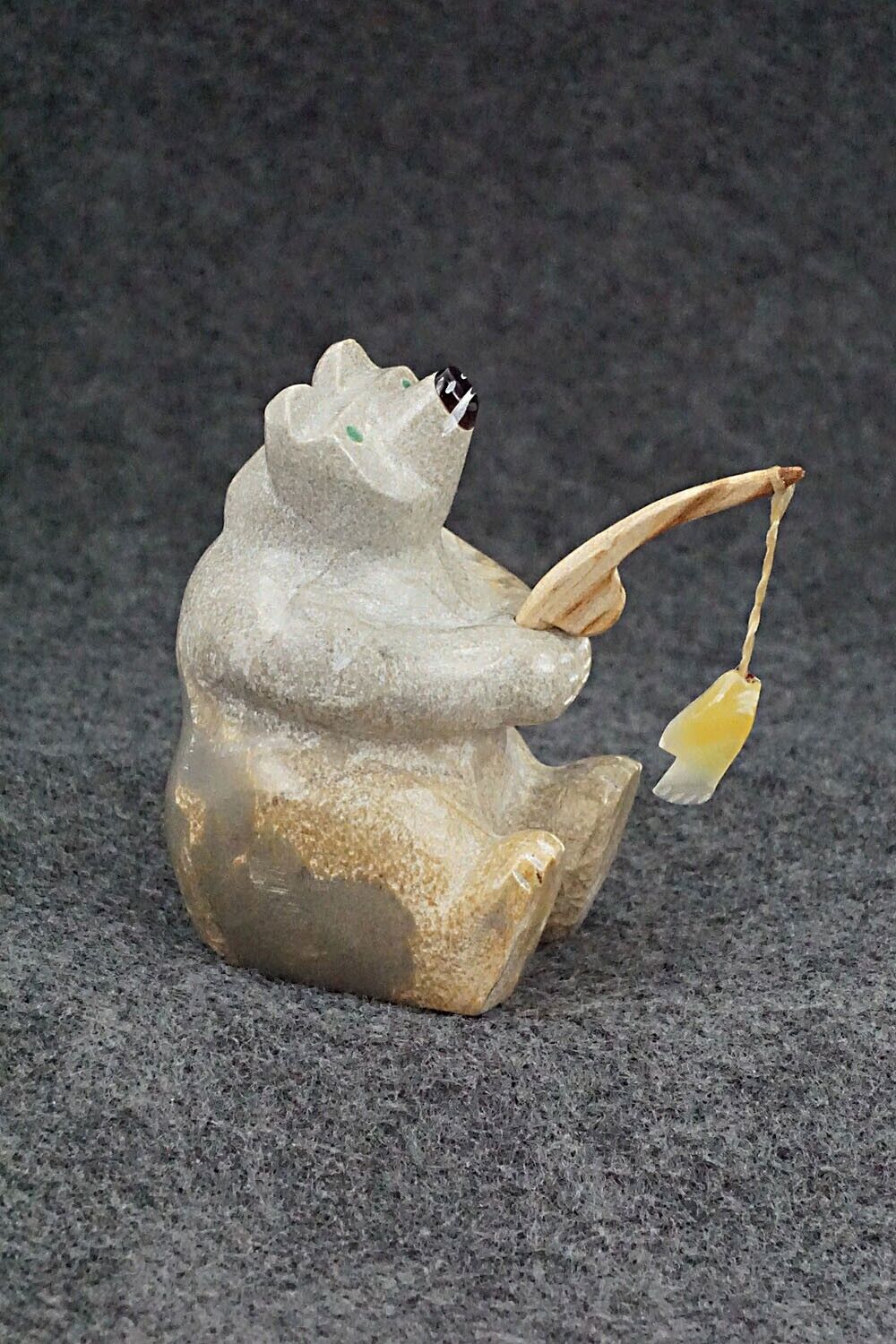 Bear with Fishing Pole Zuni Fetish Carving - Enrike Leekya