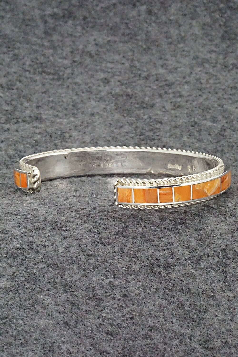 Spiny Oyster & Sterling Silver Inlay Bracelet - Ricky Booqua
