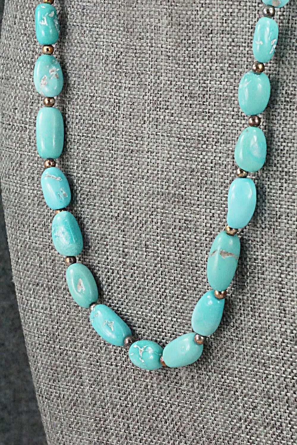 Turquoise & Sterling Silver Necklace 28" - Doreen Jake