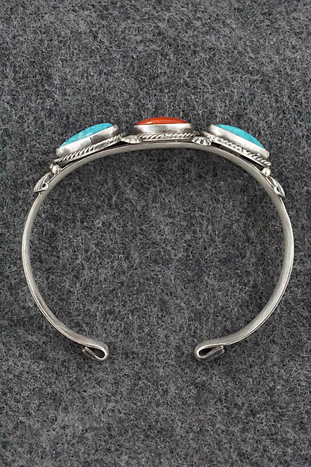 Turquoise, Coral & Sterling Silver Bracelet - Bobby Platero