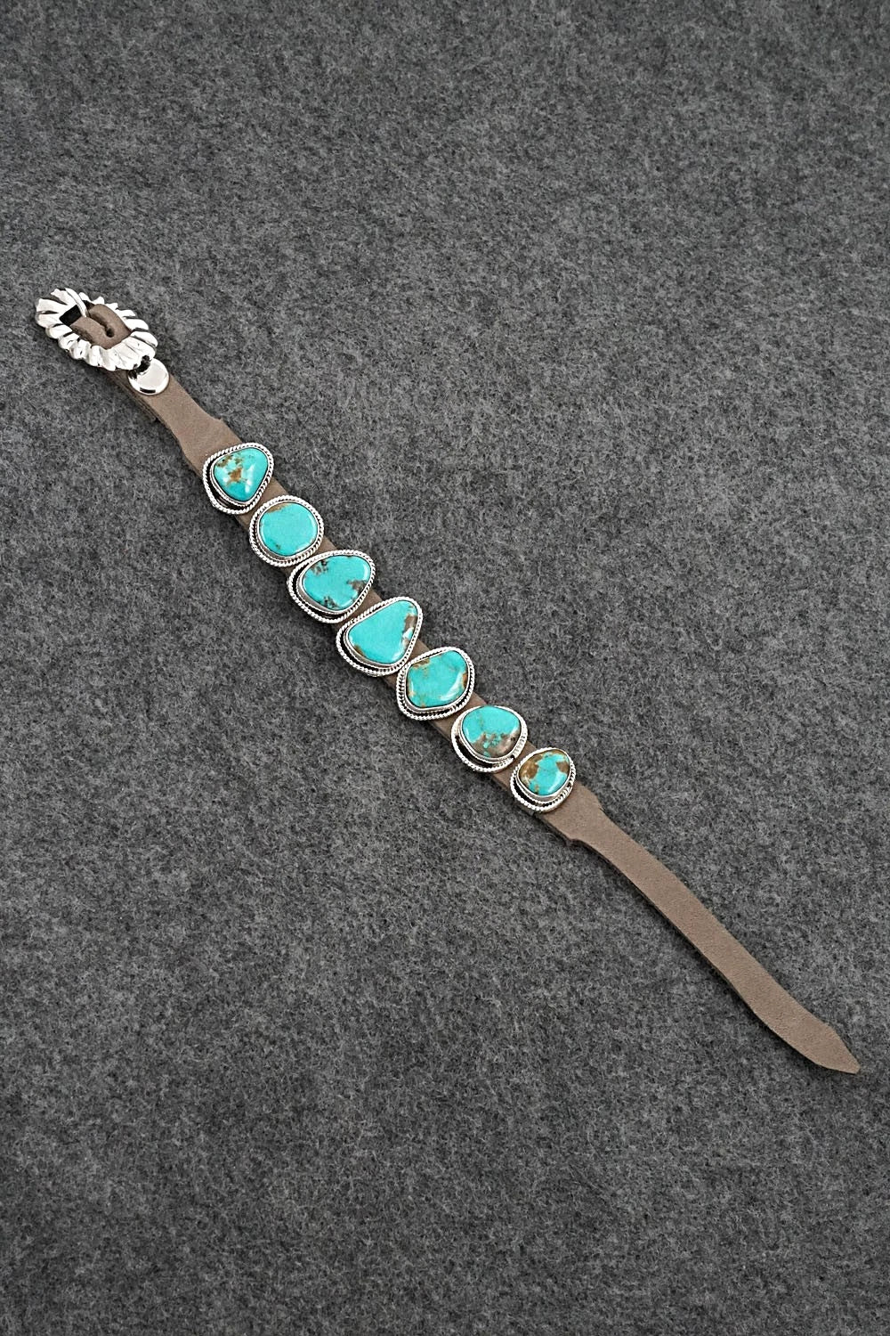 Turquoise, Sterling Silver & Leather Bracelet - Marlene Ramone